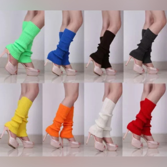 LEG WARMERS Knitted Women’s Costume Neon Fluro Dance Party Knit Sexy 80’s Yoga - Picture 9 of 11